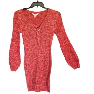 3/$15 Red Ribbed metallic accent dress w lace up detail & stretch S juniors